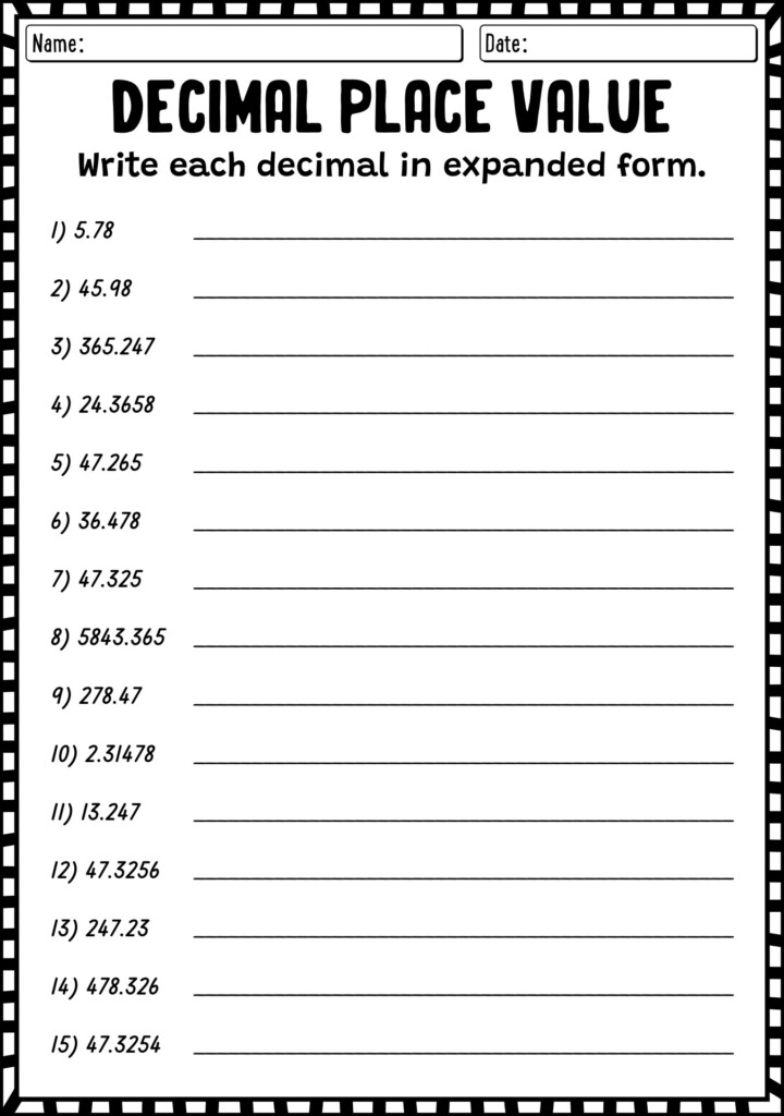 12 Decimal Place Value Expanded Form Worksheets Free PDF At Worksheeto