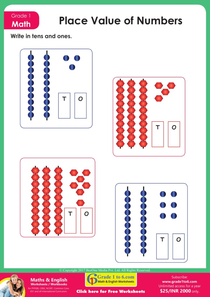 1st Grade Math Worksheets Place Value Grade1to6
