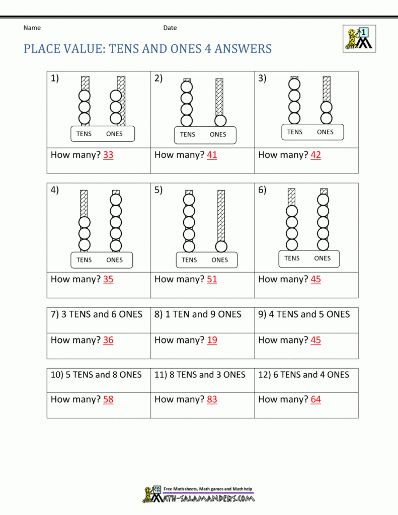 1st Grade Place Value Worksheets 2 Digit Numbers