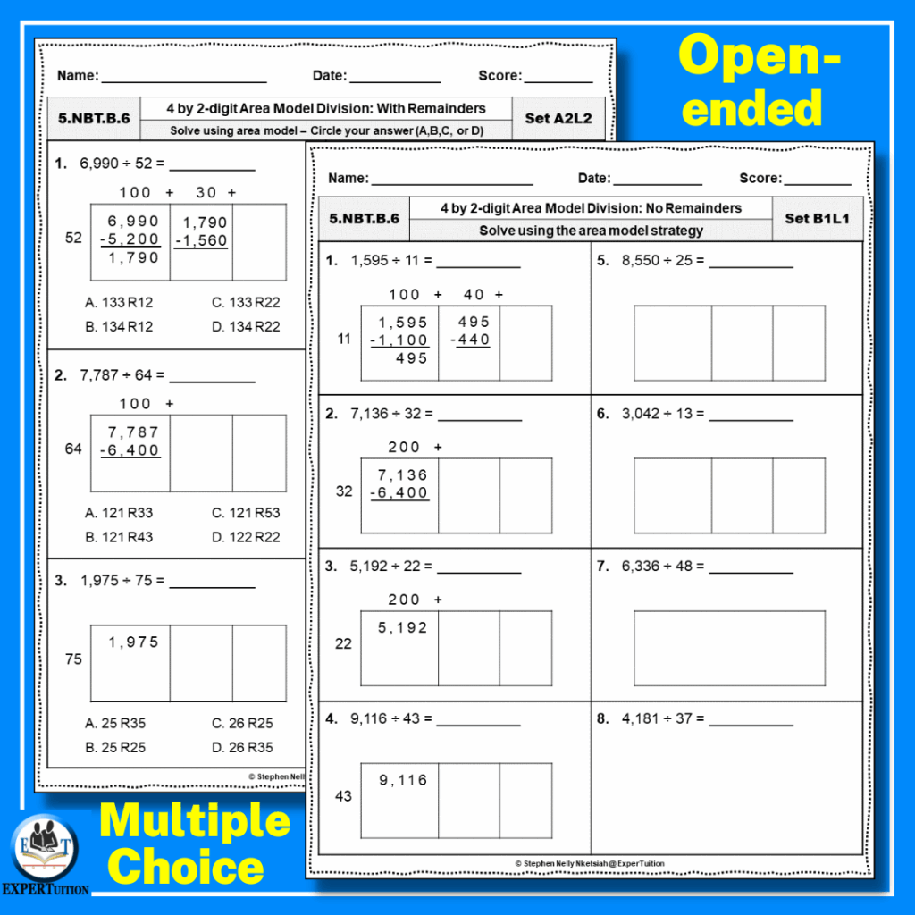 4 Digit By 2 Digit Area Model Division Worksheets Made By Teachers
