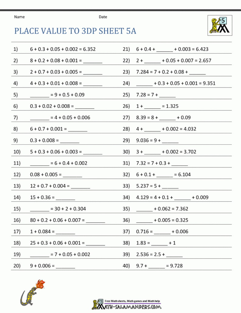 5th Grade Place Value Worksheets