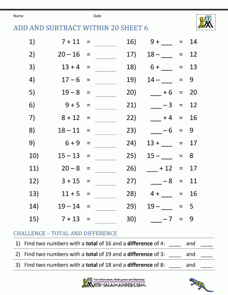 Add And Subtract Within 20