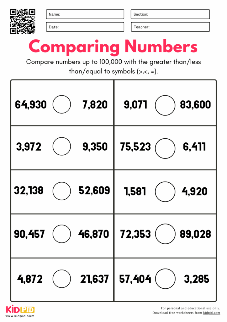 Comparing Numbers Worksheet For Grade 3 Kidpid