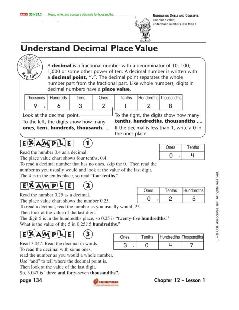 Decimal Place Value Worksheet Thousandths