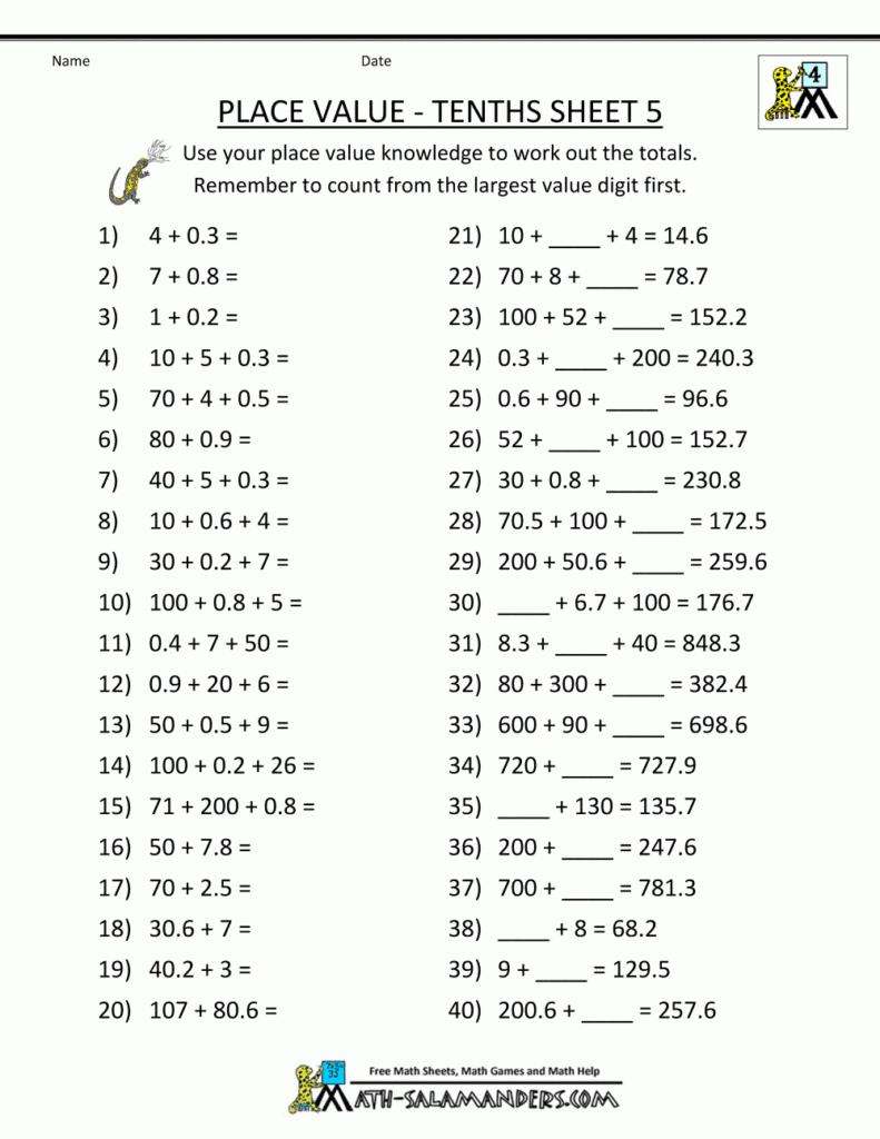 Free online math worksheets place value tenths 5 gif 1 000 1 294 Pixels