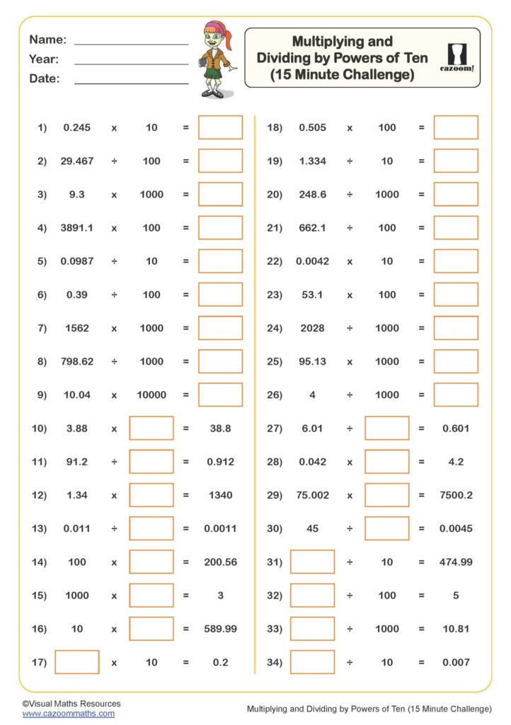Multiply And Divide By Ten A Worksheet PDF Printable Number Worksheets