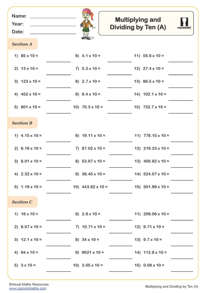 Multiply And Divide By Ten A Worksheet PDF Printable Number Worksheets