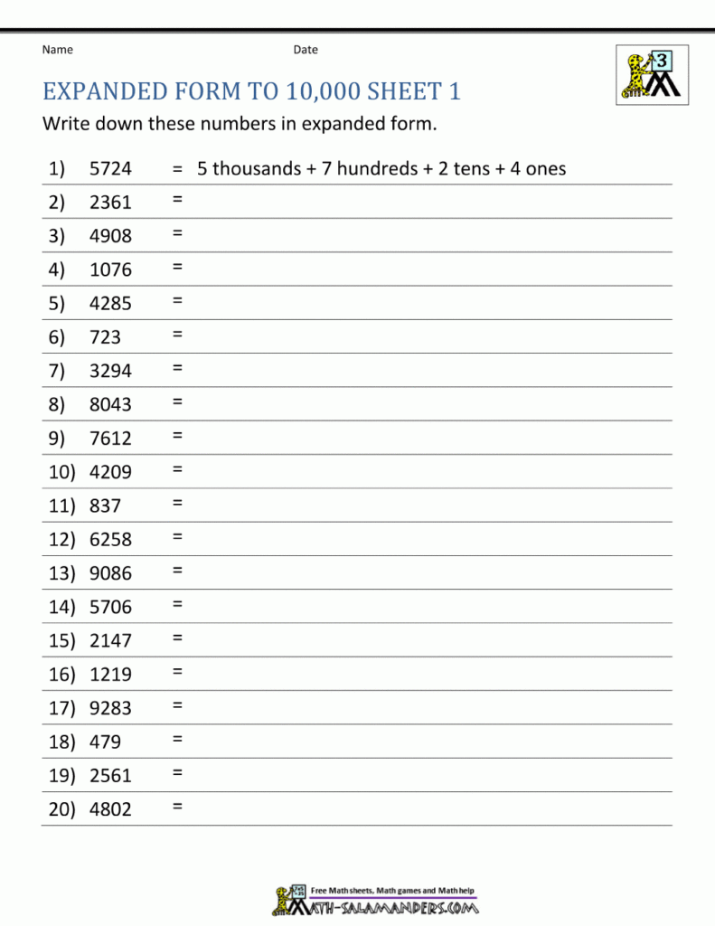 Place Value 4 Digit Numbers