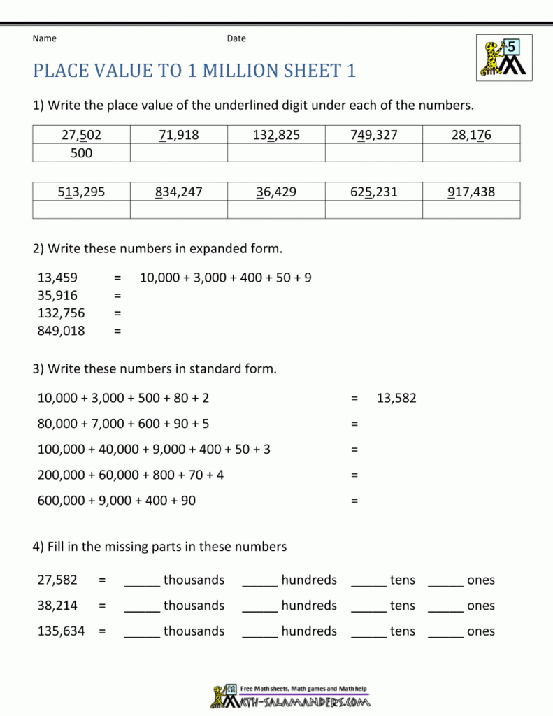 Place Value Worksheets 5th Grade Common Core