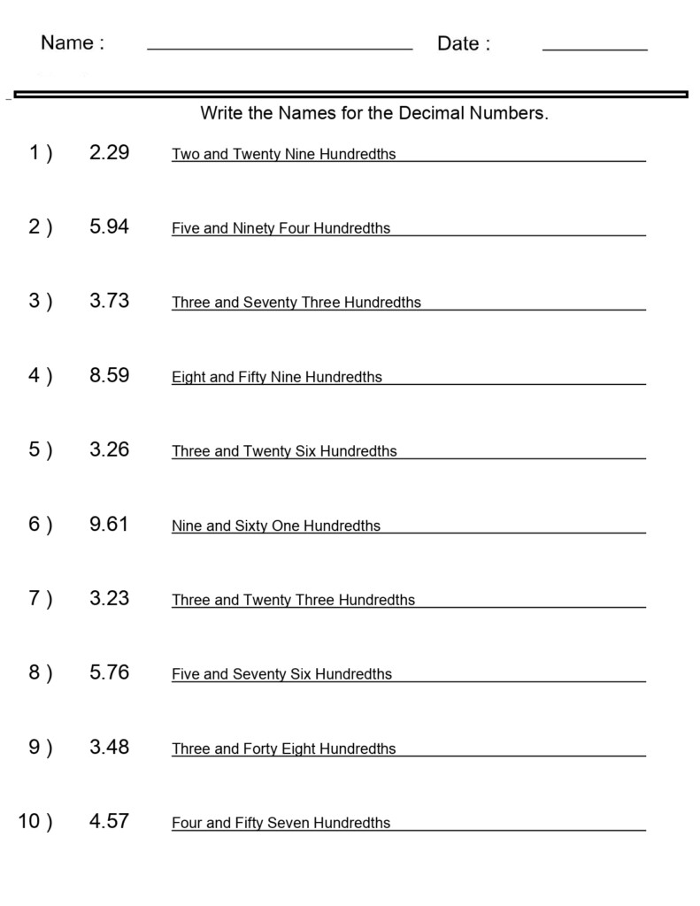 Place Value Worksheets Word Names For Decimal Numbers Worksheets 2 Digits Hun Made By Teachers
