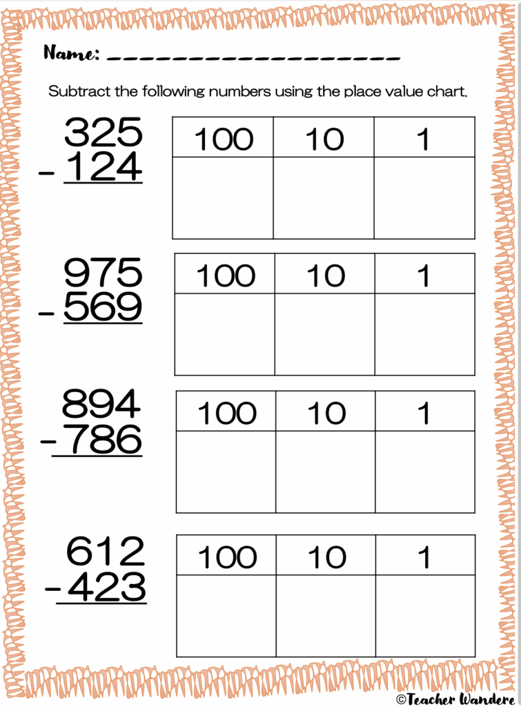Three Digit Subtraction With Place Value Chart Made By Teachers
