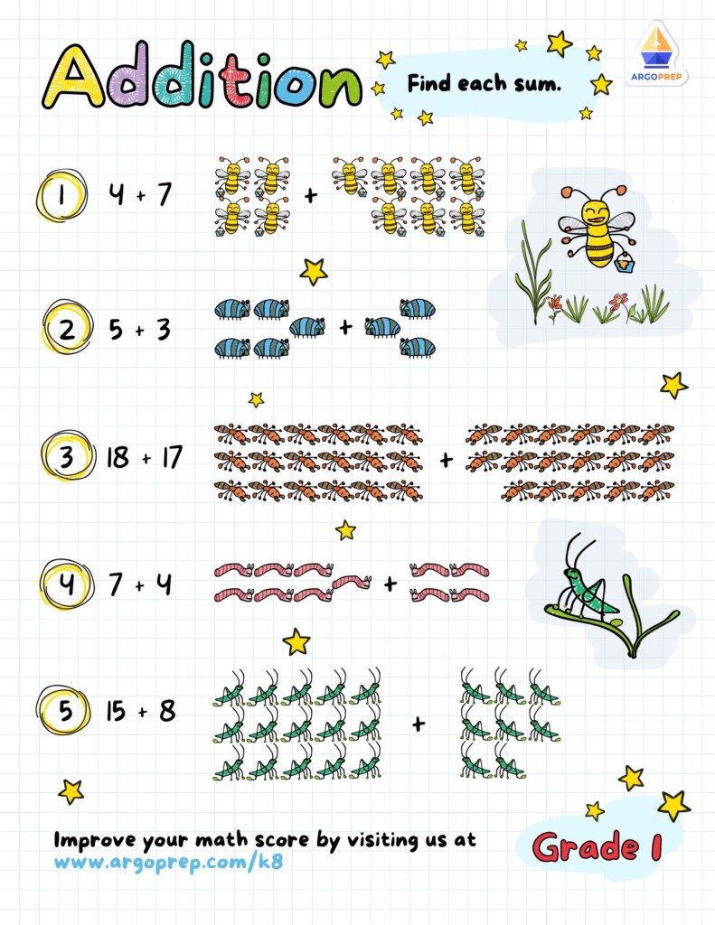 1st Grade Place Value Adding Two Single Digit Numbers Sum 20 Or Less Worksheets For Free ArgoPrep