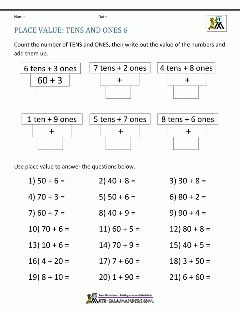 1st Grade Place Value Worksheets 2 Digit Numbers 1st Grade Math Worksheets Math Worksheets Place