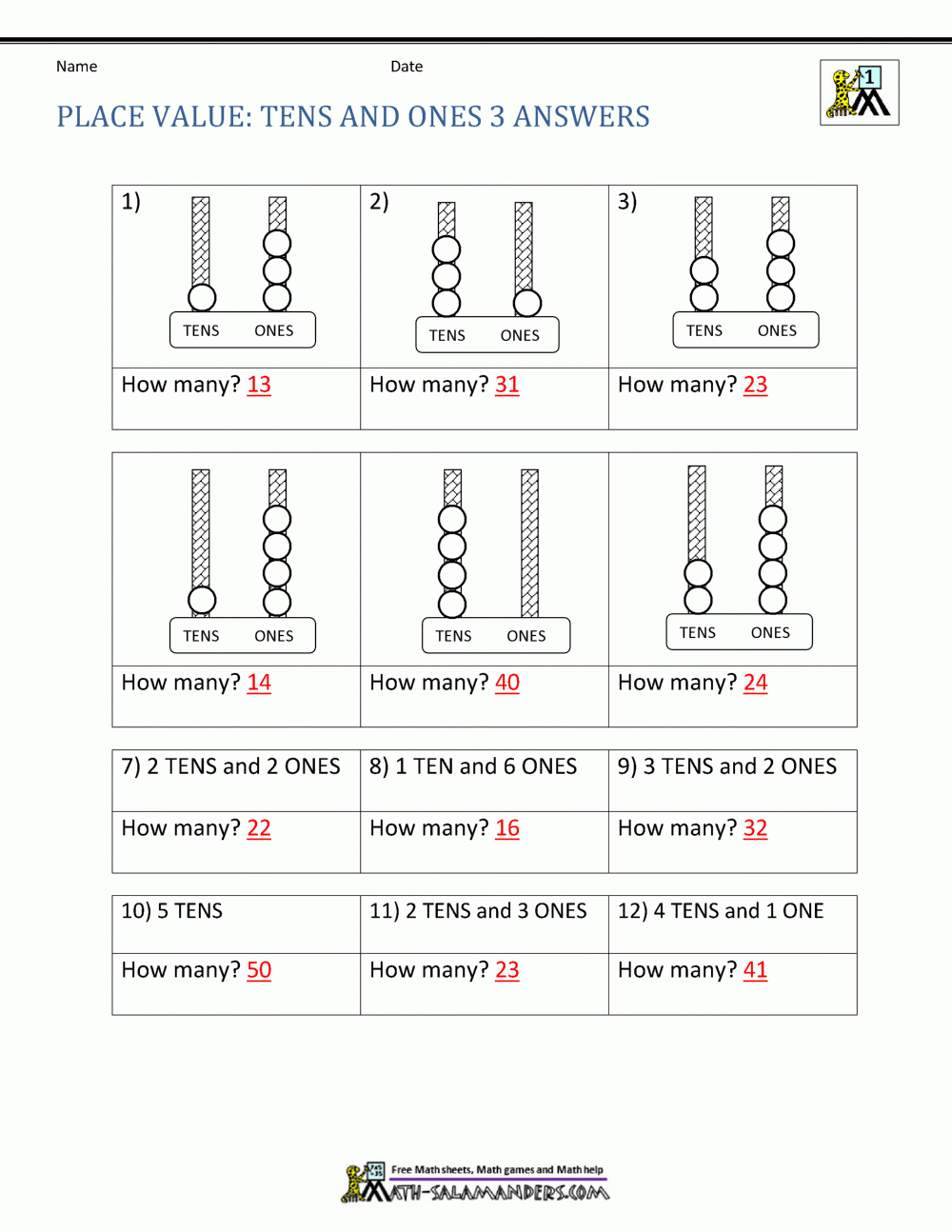 1st Grade Place Value Worksheets 2 Digit Numbers