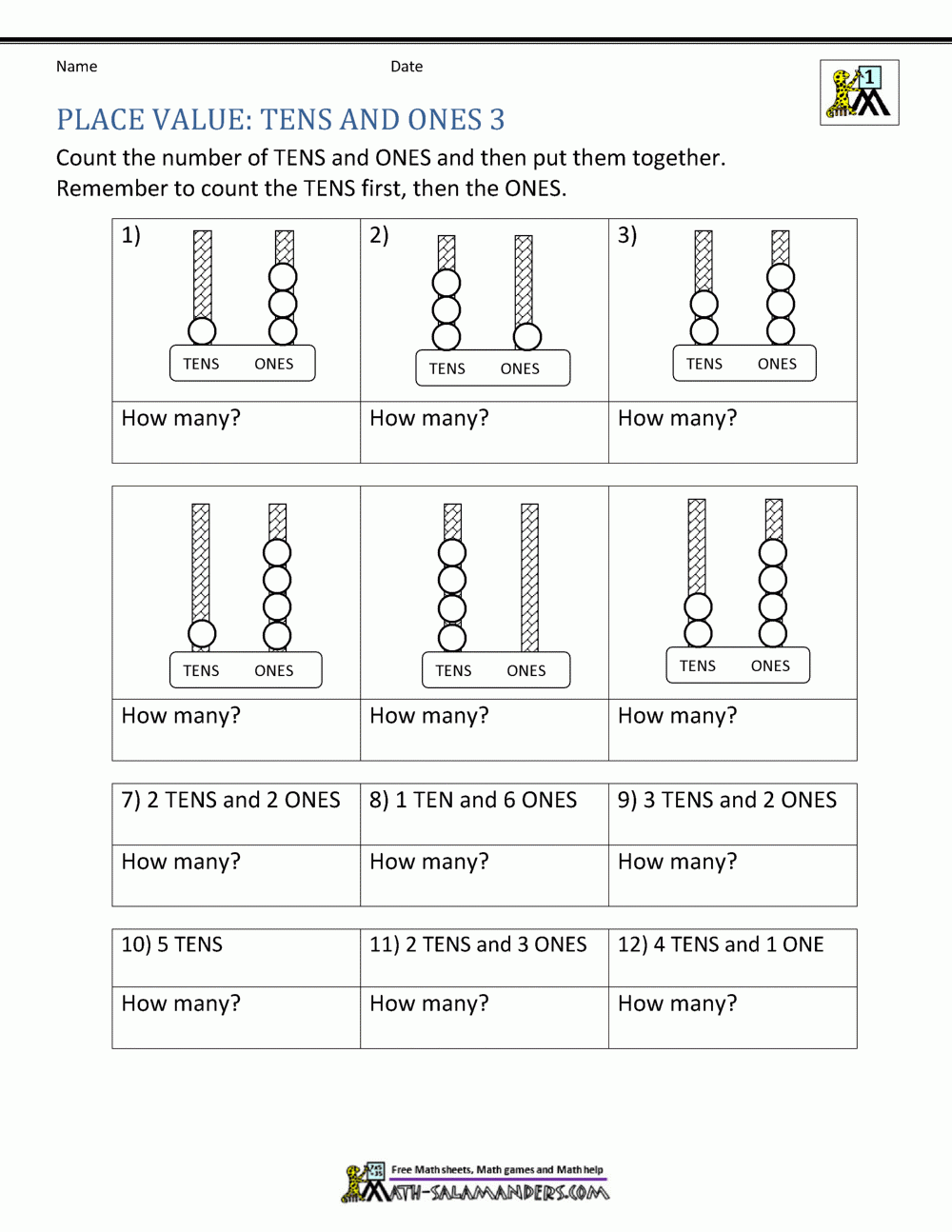 1st Grade Place Value Worksheets 2 Digit Numbers
