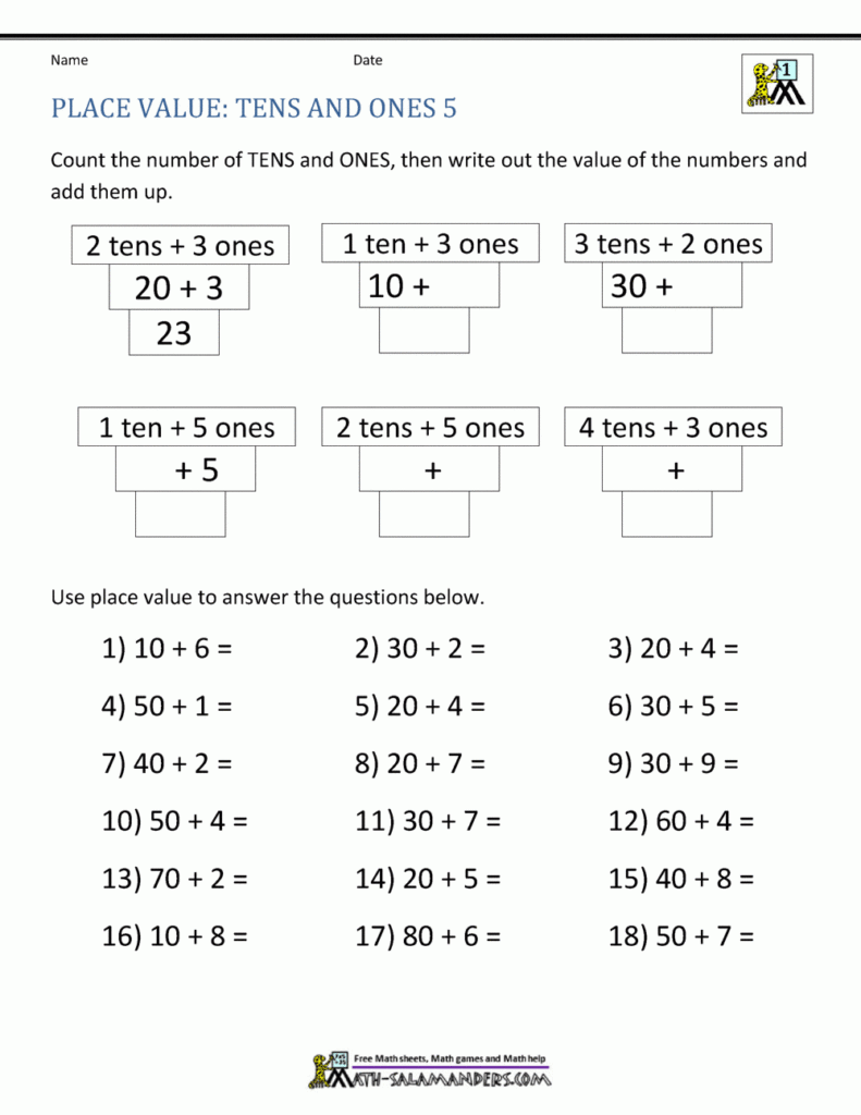 1st Grade Place Value Worksheets 2 Digit Numbers