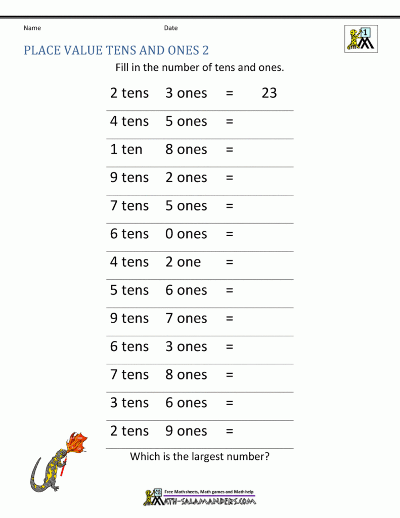 1st Grade Place Value Worksheets 2 Digit Numbers
