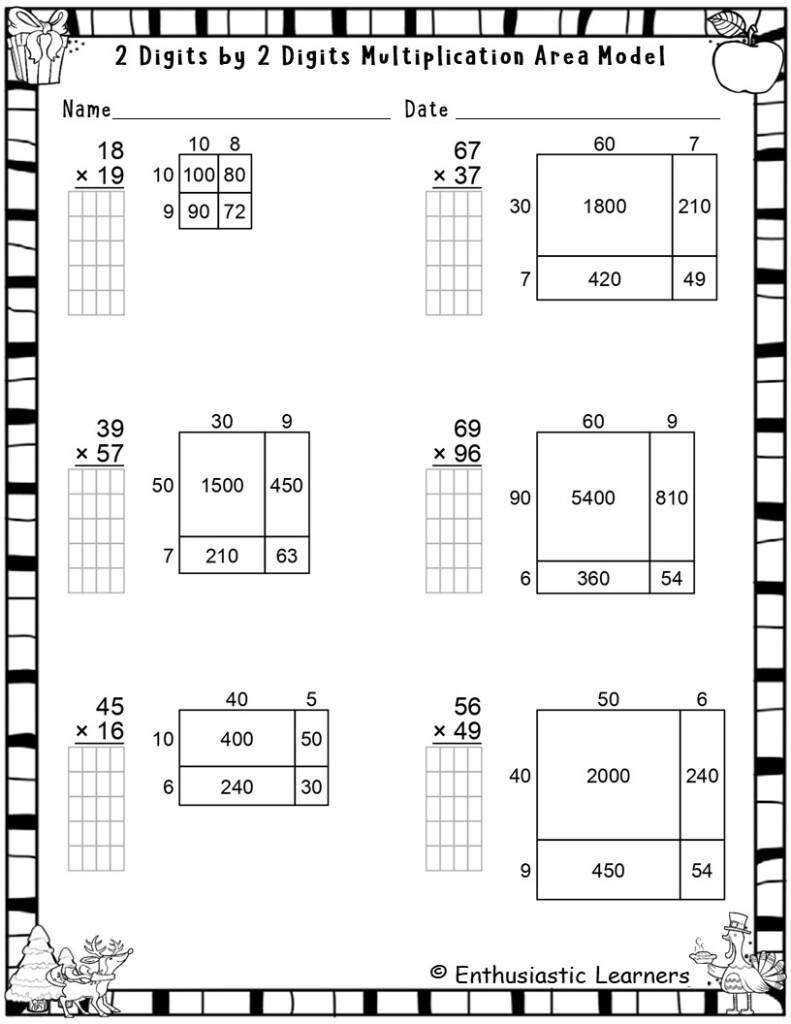2 Digit By 2 Digit Multiplication With Area Model Worksheets Math Problems Teaching Resources
