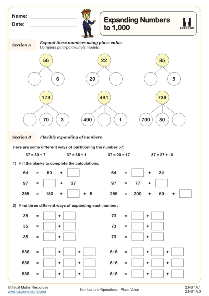 2 NBT A 3 Worksheets Printable 2nd Grade Math Worksheets Cazoom Math