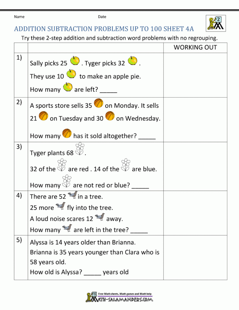2nd Grade Addition And Subtraction Word Problems