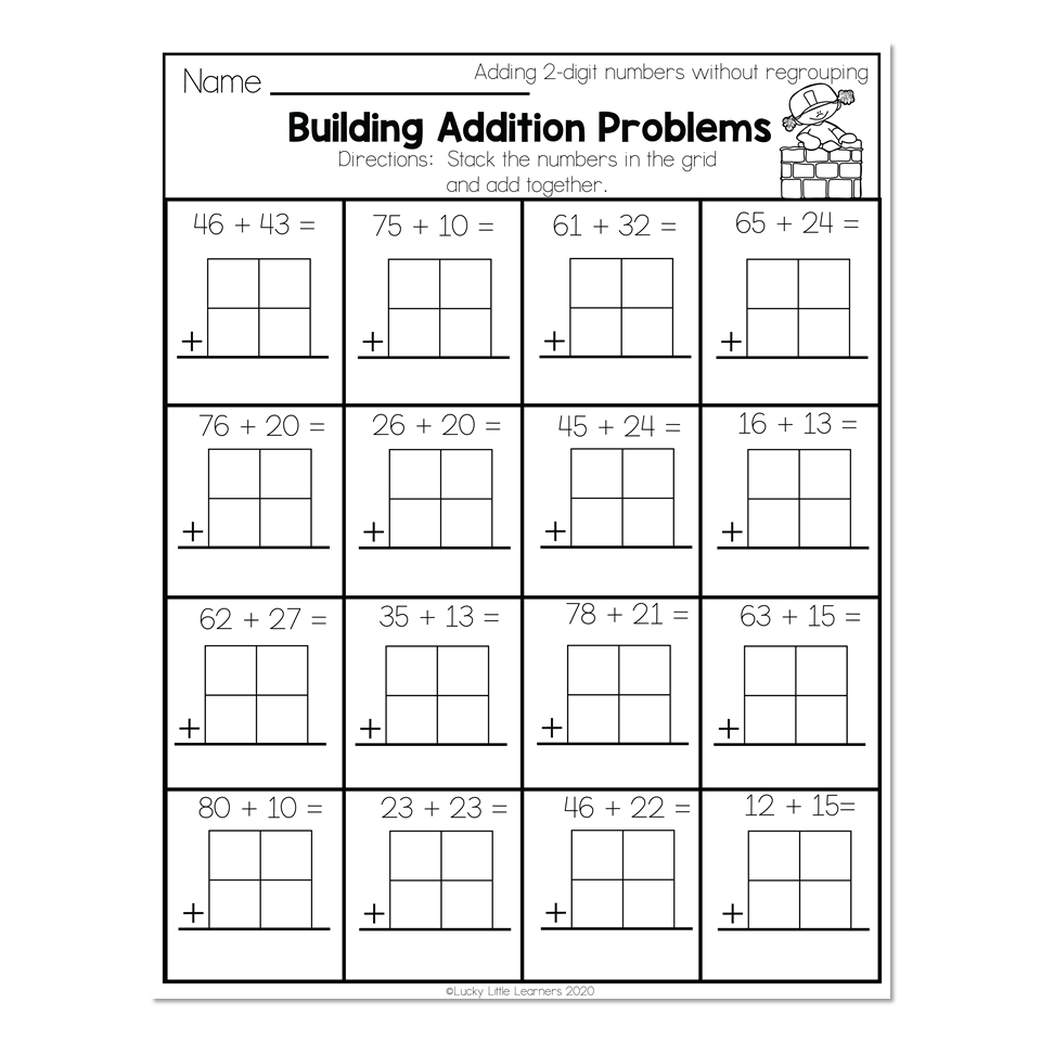 2nd Grade Math Worksheets 2 Digit Addition Without Regrouping Building Addition Problems