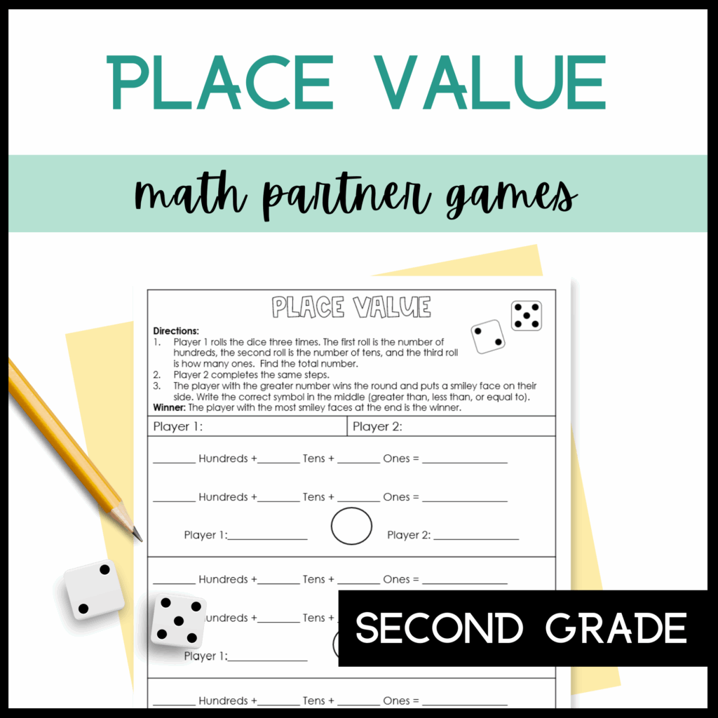 2nd Grade Place Value Activity Dice Partner Game Classful