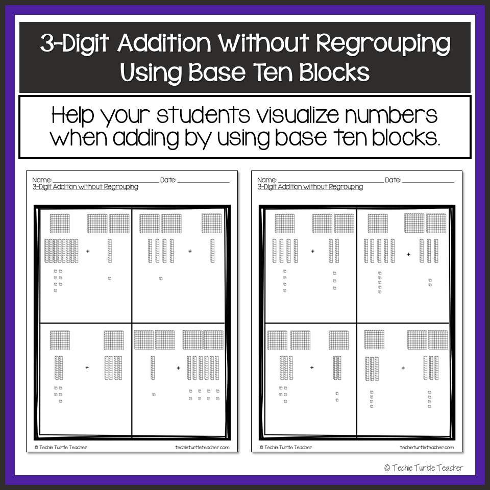 3 Digit Addition Without Regrouping Bundle Base Ten Break Apart Number Line Classful