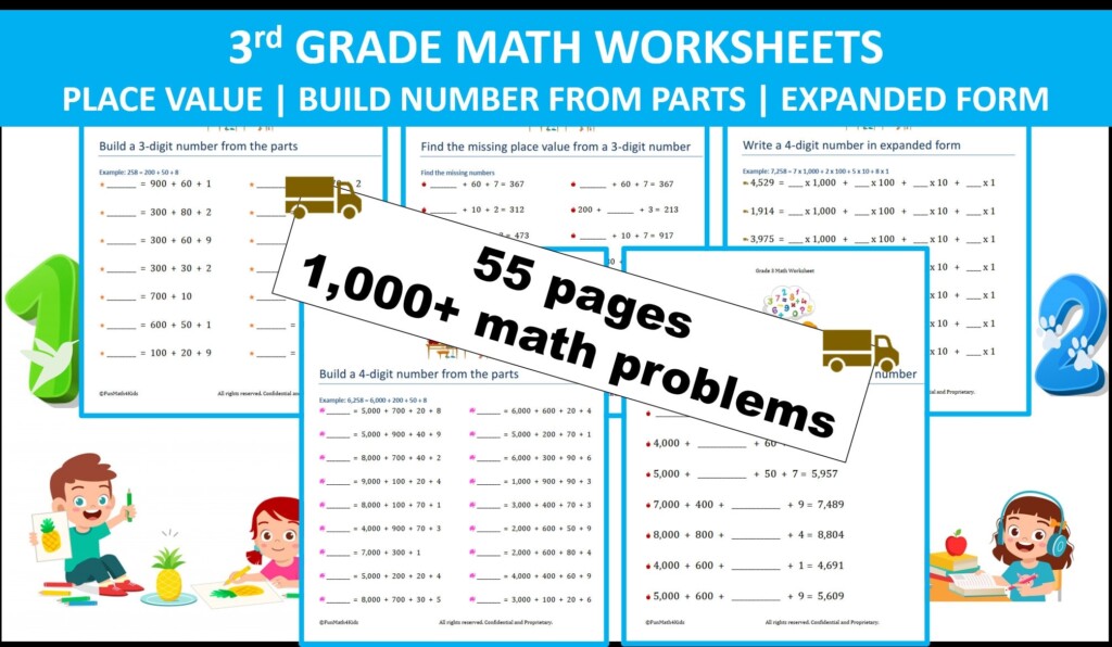 3rd Grade Math Worksheets Place Value Expanded Form printable PDF Etsy