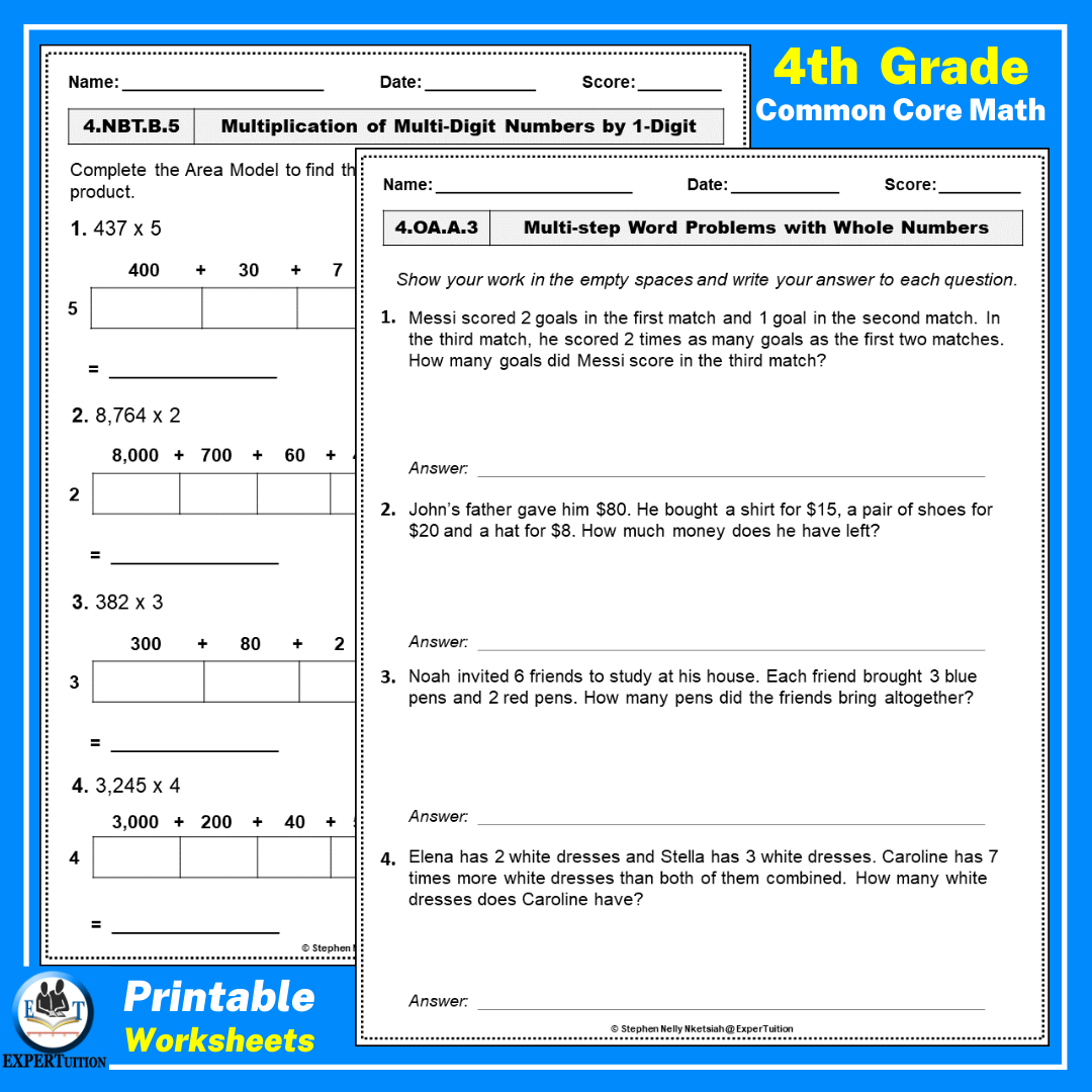 4th Grade Common Core Math Worksheets Common Core Math Assessments Made By Teachers