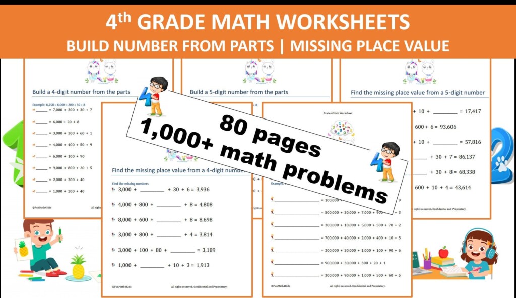 4th Grade Math Worksheets Place Value Number Building printable PDF Etsy