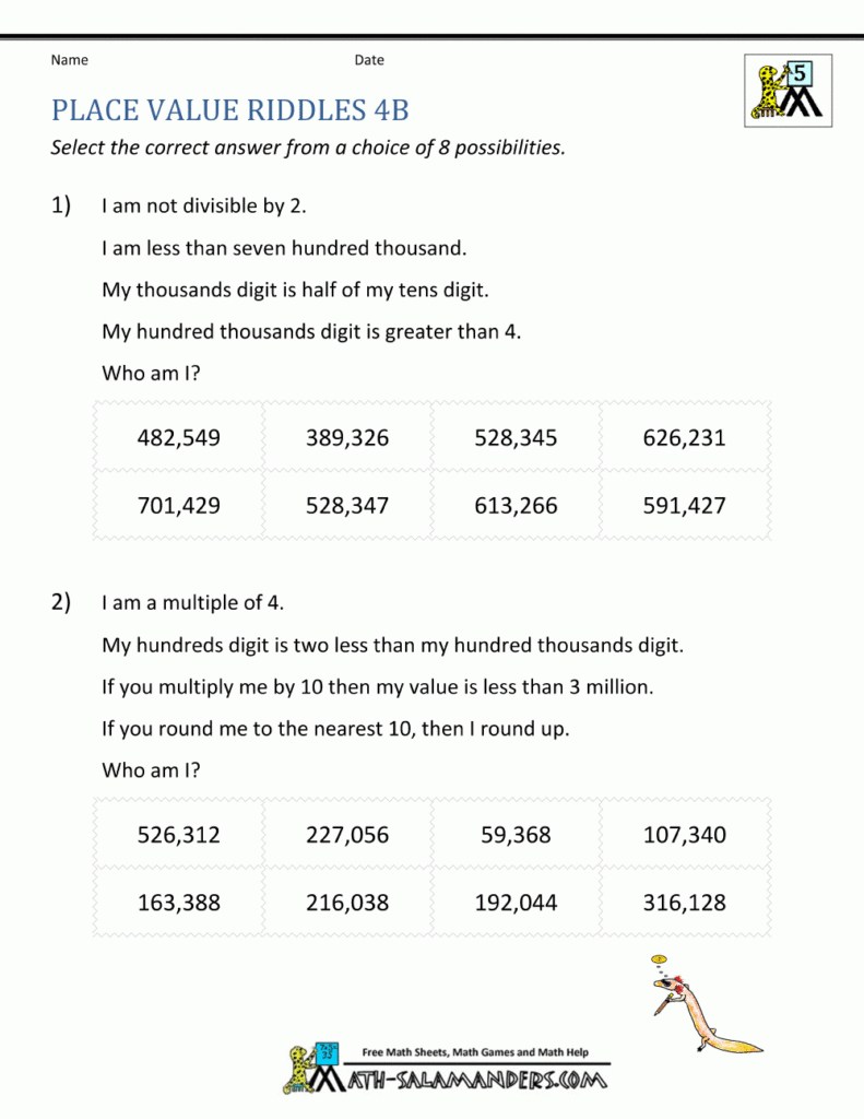 4th Grade Place Value Worksheets
