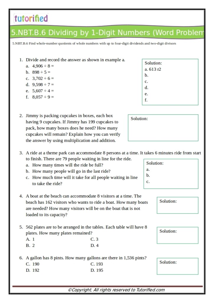 5th Grade Common Core Math Worksheets
