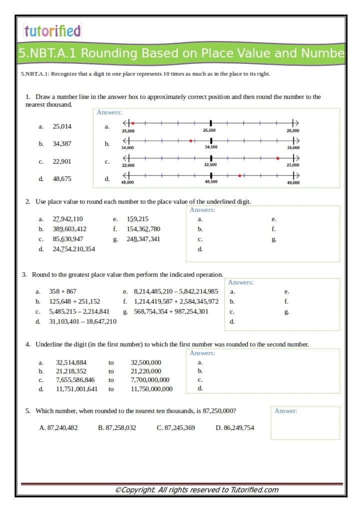 5th Grade Common Core Math Worksheets