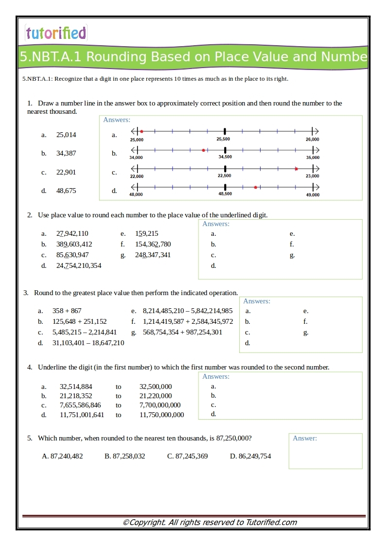 5th Grade Common Core Math Worksheets