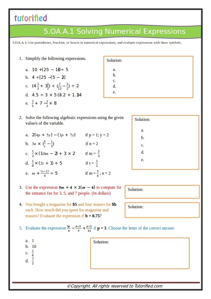 5th Grade Common Core Math Worksheets