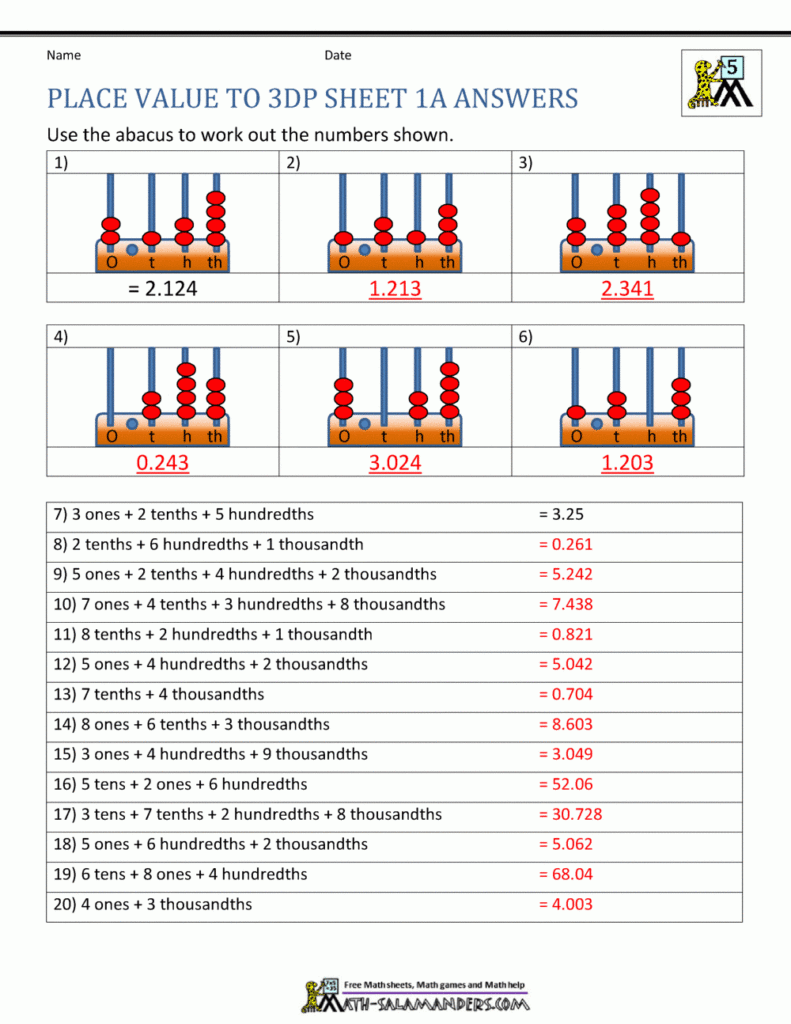 5th Grade Place Value Worksheets