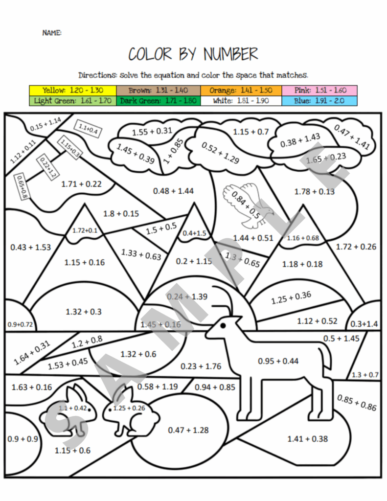 Adding Decimals Tenths And Hundredths Place Coloring Activity Worksheet For K 5 Teachers And Students In The Math Classroom Classful
