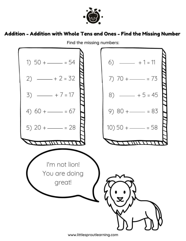 Addition With Whole Tens And Ones Math Worksheet