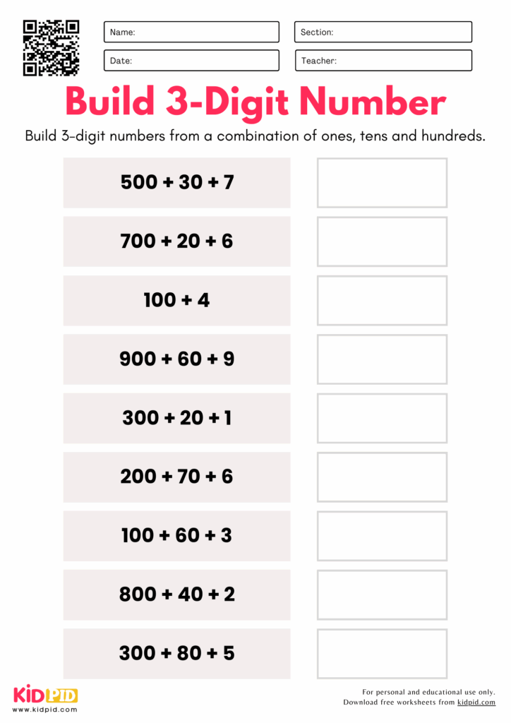 Build 3 Digit Numbers From Parts Place Value Worksheets For Grade 3 Kidpid Build 3 Digit Numbers From Parts Place Value Worksheets For Grade 3 Kidpid