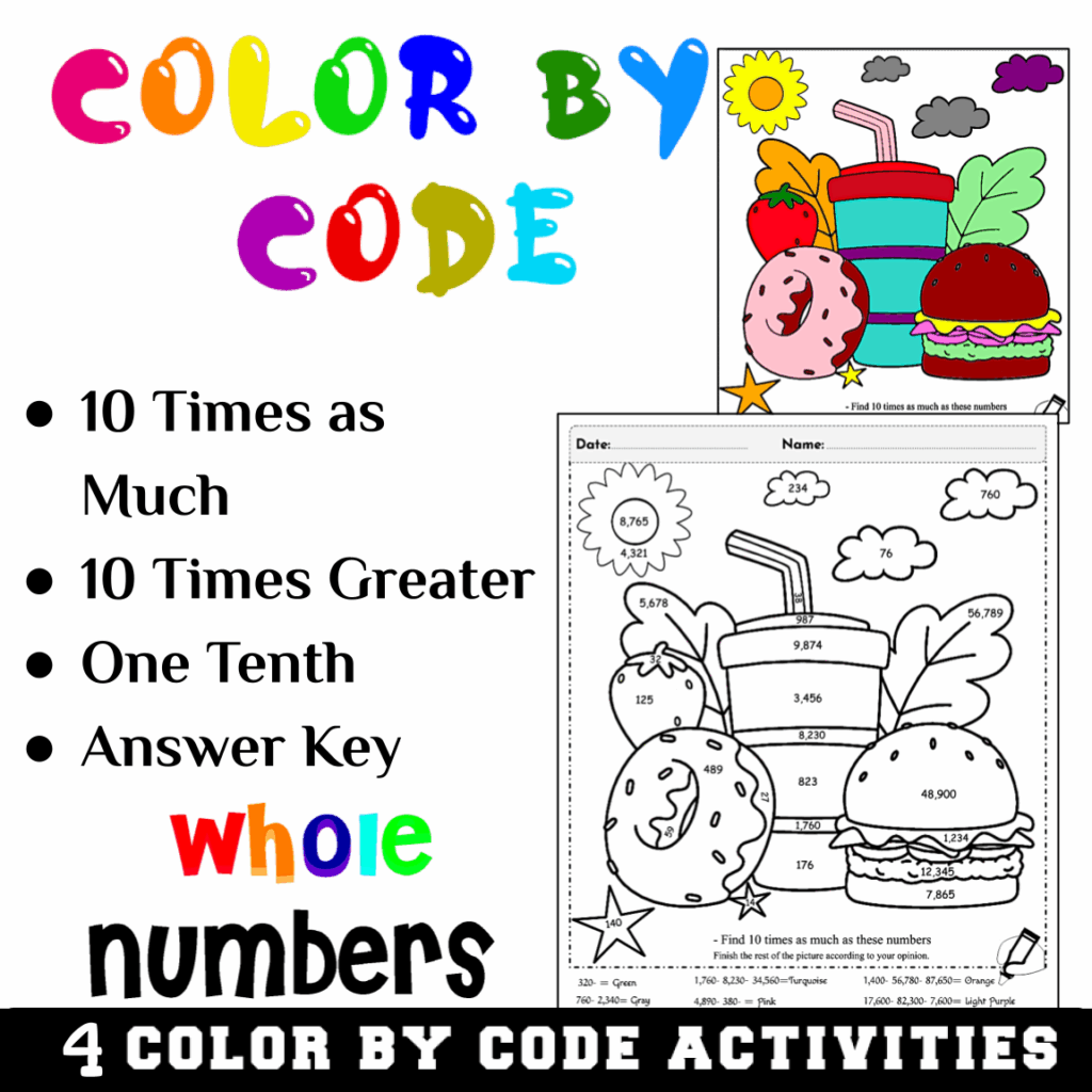 Color By Code Place Value 10 Times Greater Ten Times As Much And One Tenth Made By Teachers