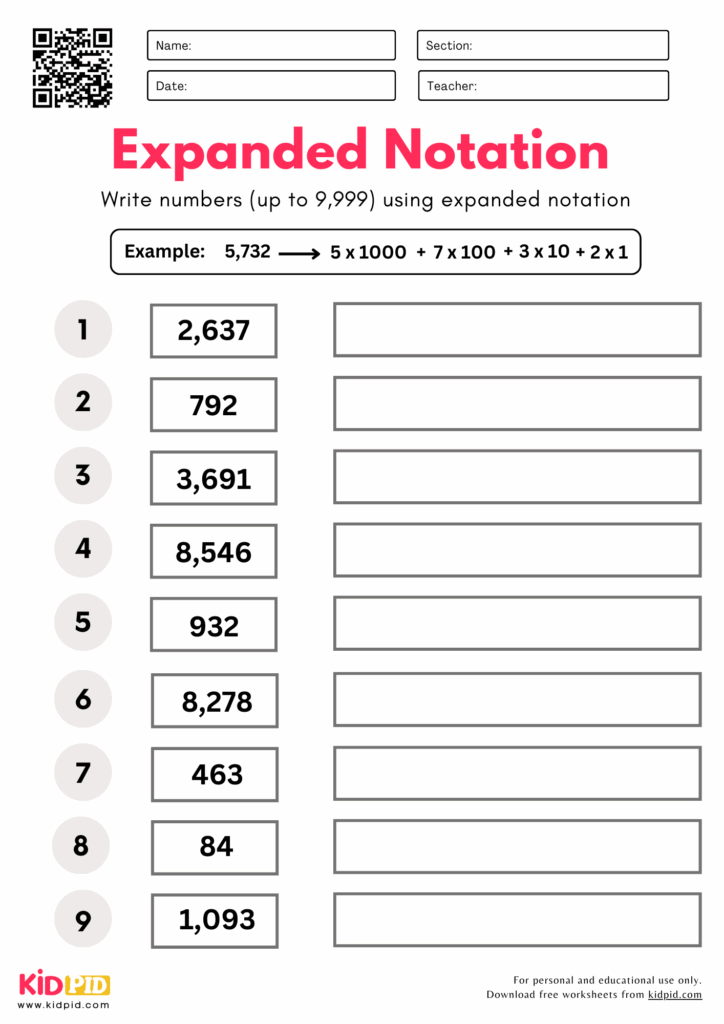 Convert Normal To Expanded Notation Place Value Worksheets For Grade 3 Kidpid