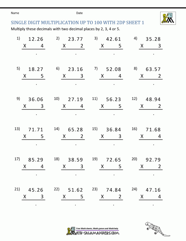 Decimal Multiplication Worksheet 5th Grade