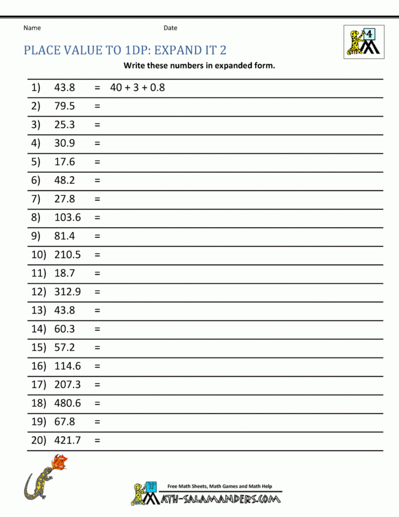 Decimal Place Value Worksheets 4th Grade Decimal Place Value Worksheets 4th Grade
