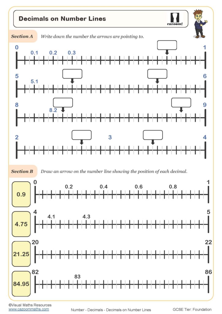 Decimals On Number Lines Printable Decimals Worksheet