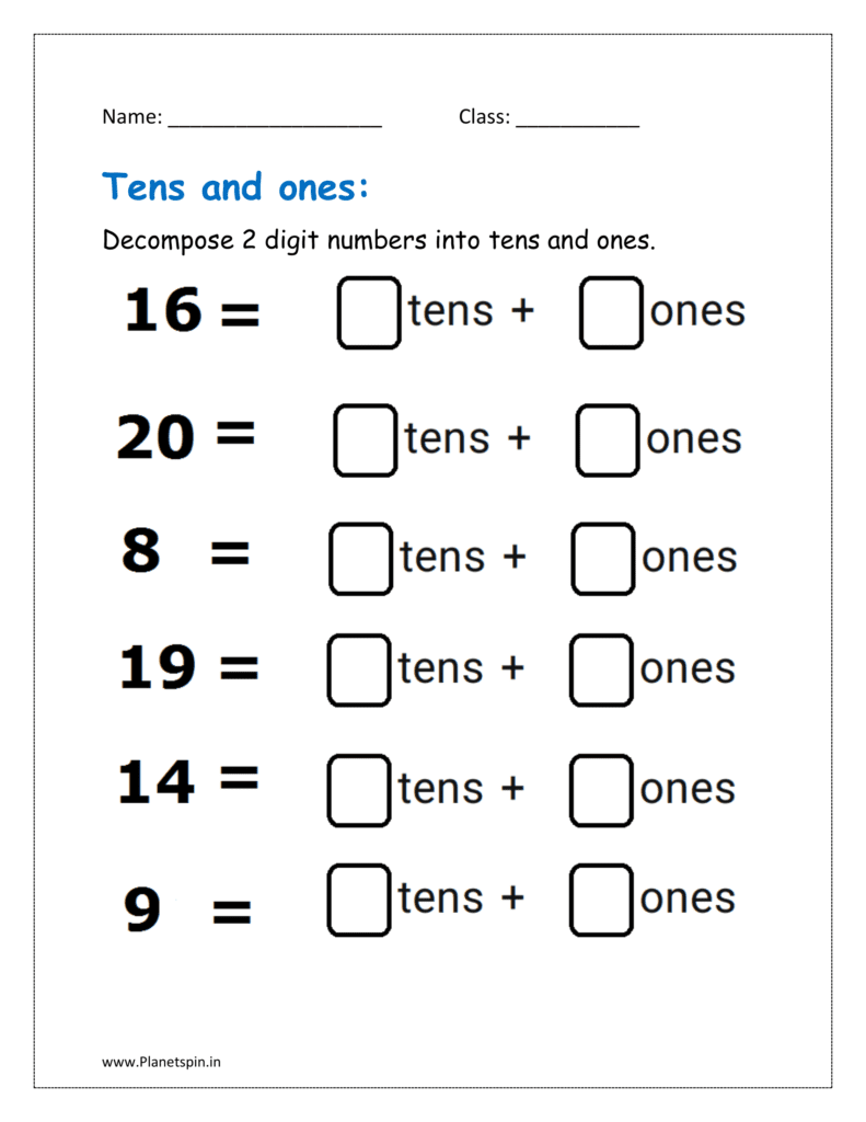 Decomposing Numbers Into Tens And Ones Worksheets