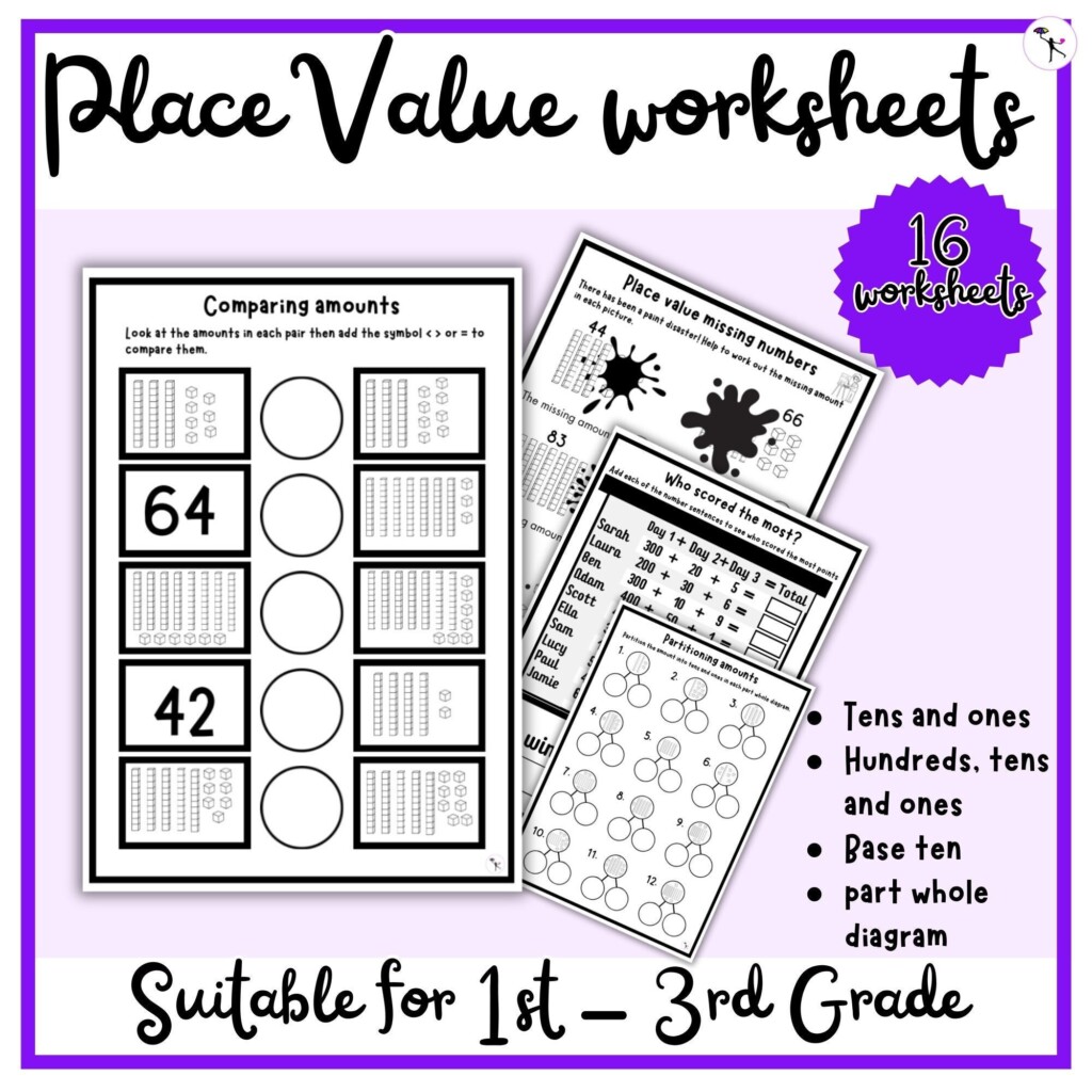 Educational Place Value Math Worksheets For Counting And Comparing Numbers Etsy