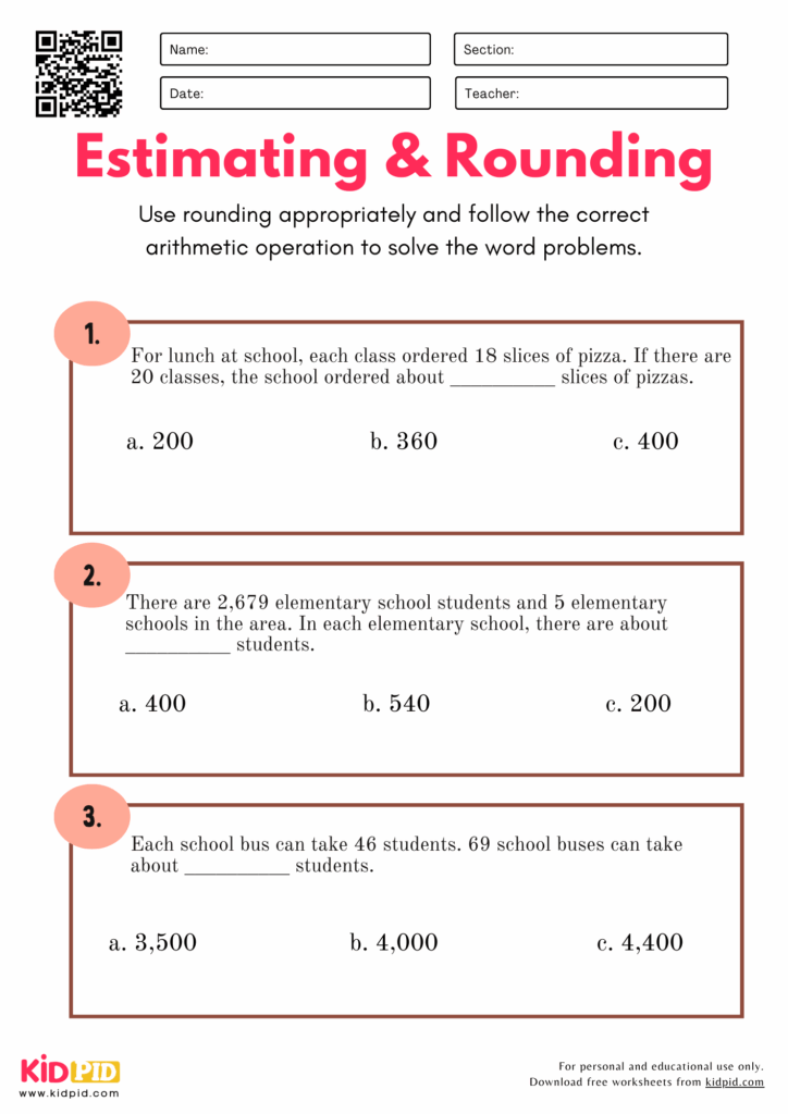 Estimating Rounding Word Problems Worksheet For Grade 4 Kidpid