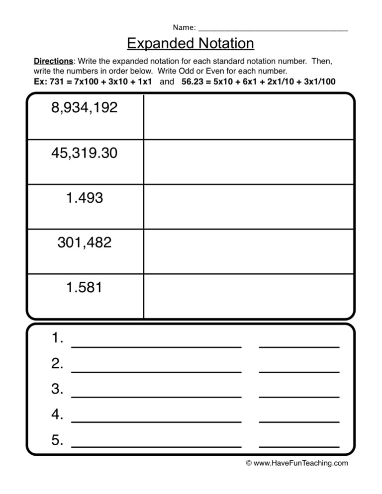 Expanded Notation Place Value Worksheet - PlaceValueWorksheet.com