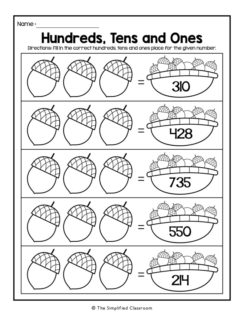 Fall Themed Place Value Math Worksheets The Simplified Classroom