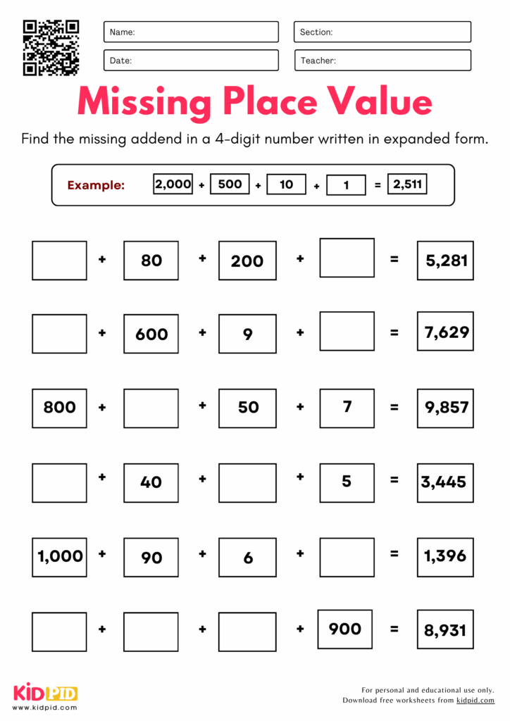 Find Missing Place Value 4 digits Worksheets For Grade 4 Kidpid Find Missing Place Value 4 digits Worksheets For Grade 4 Kidpid